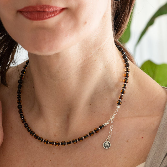 Natural Faceted Two-Tone Baltic Amber and Sterling Silver 925 Necklace