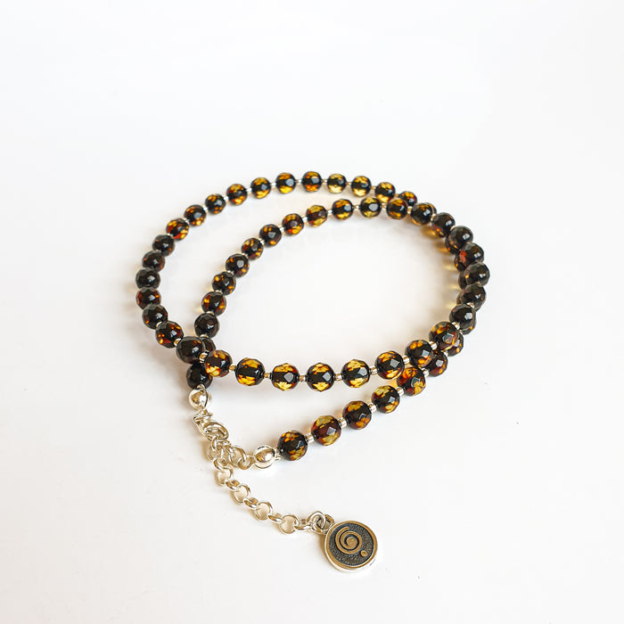 Natural Faceted Two-Tone Baltic Amber and Sterling Silver 925 Necklace