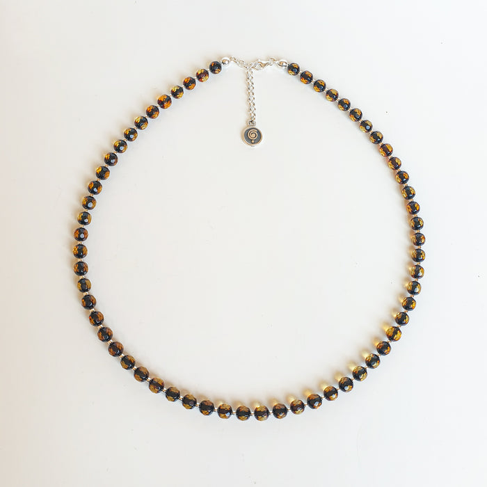 Natural Faceted Two-Tone Baltic Amber and Sterling Silver 925 Necklace