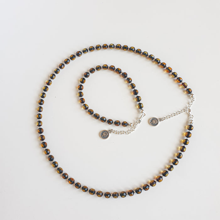 Natural Faceted Two-Tone Baltic Amber and Sterling Silver 925 Necklace