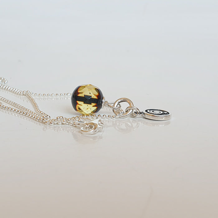 Natural Faceted Two-Tone Baltic Amber and Sterling Silver 925 Pendant with Chain