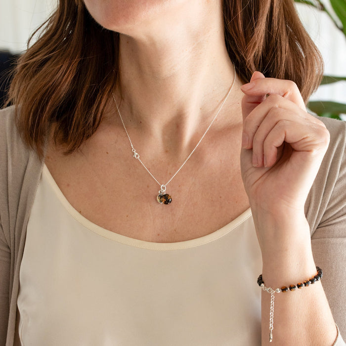 Natural Faceted Two-Tone Baltic Amber and Sterling Silver 925 Pendant with Chain