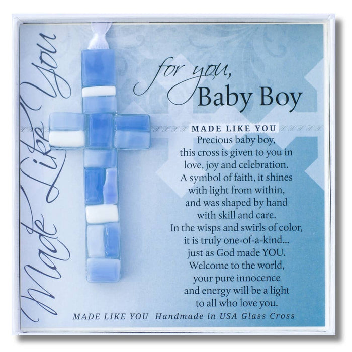 New Baby Boy Gift USA Handmade Mosaic Glass Cross