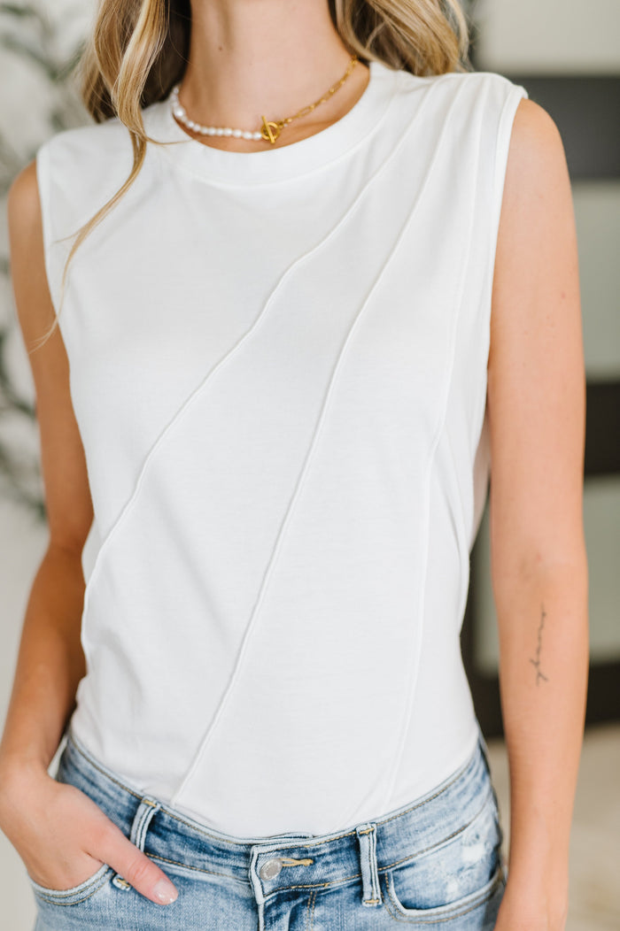 New Normal Pleat Detail Sleeveless Top in White