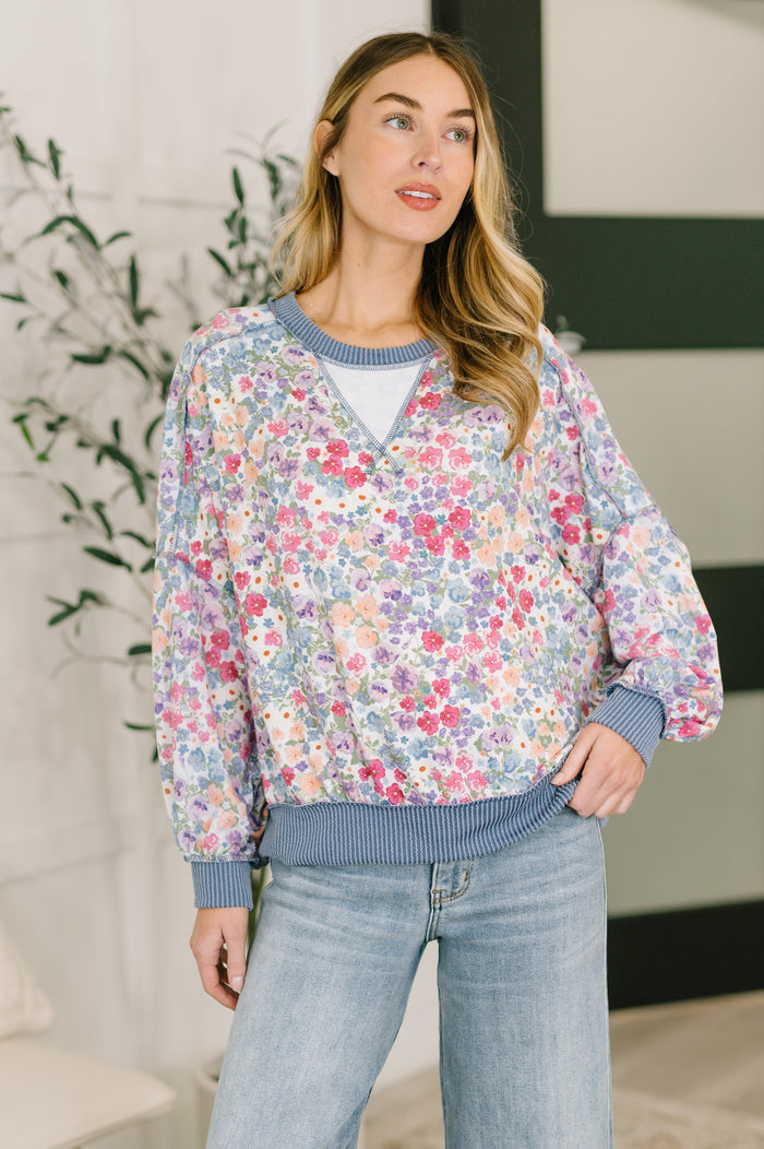 New Opportunities Drop Shoulder Floral Pullover