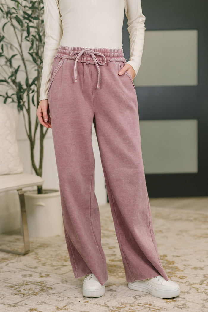 Nights Like This High Waist Palazzo Sweats in Light Rose