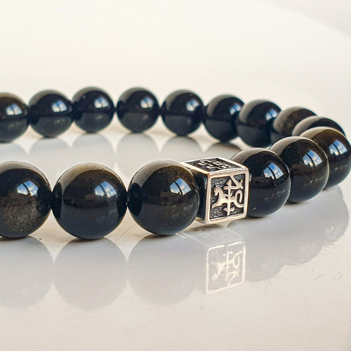 Obsidian Silver 925 Bracelet for Men Vytis "Inner Strength"