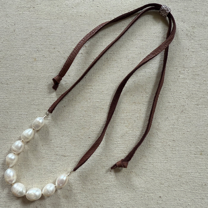 Pearl and Leather Necklace
