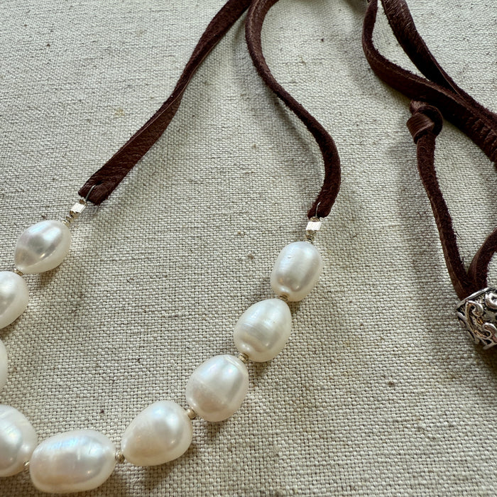 Pearl and Leather Necklace