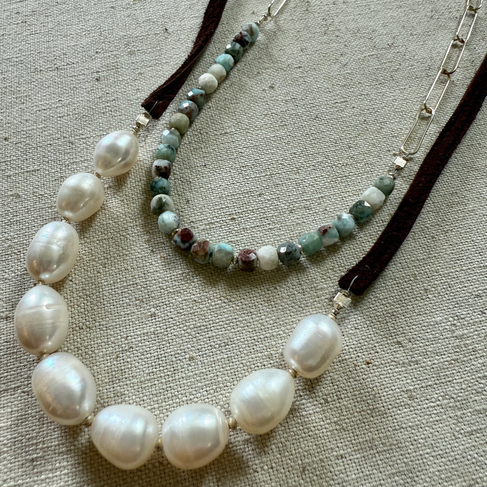 Pearl and Leather Necklace