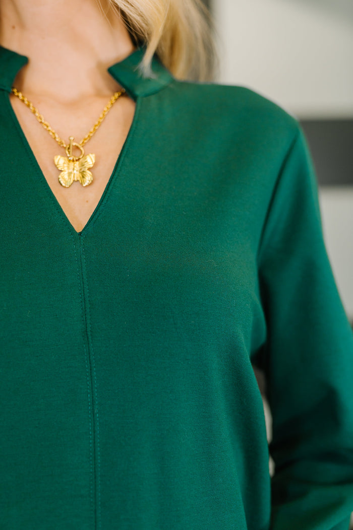 Portfolio Quarter Sleeve Dress in Hunter Green