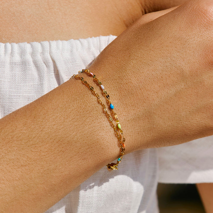 Rainbow Dainty Bracelet On Model