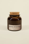 Kin Ship Goods Resting Witch Face candle, apple and spice soy wax blend with cedarwood, hand-poured in Indianapolis