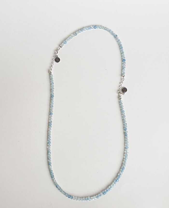 Set of Aquamarine cube Silver 925 Necklace and Bracelet for Women "Stone of Faith"