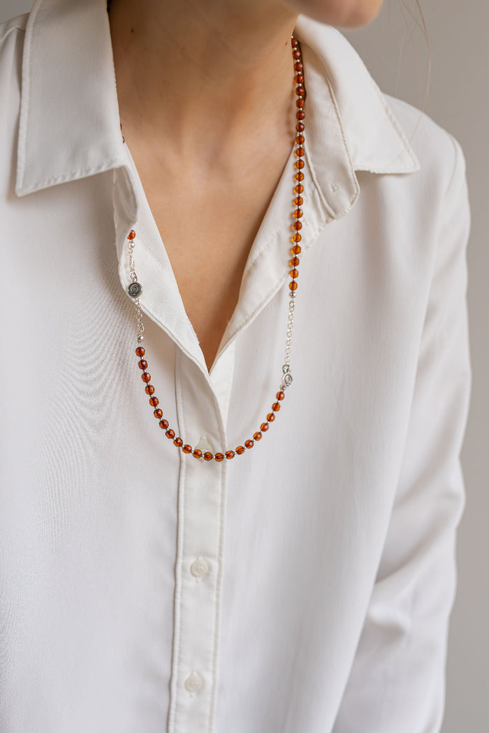 Set of Baltic Amber Silver 925 Necklace and Bracelet for Women Cognac Colour "Sun Stories"