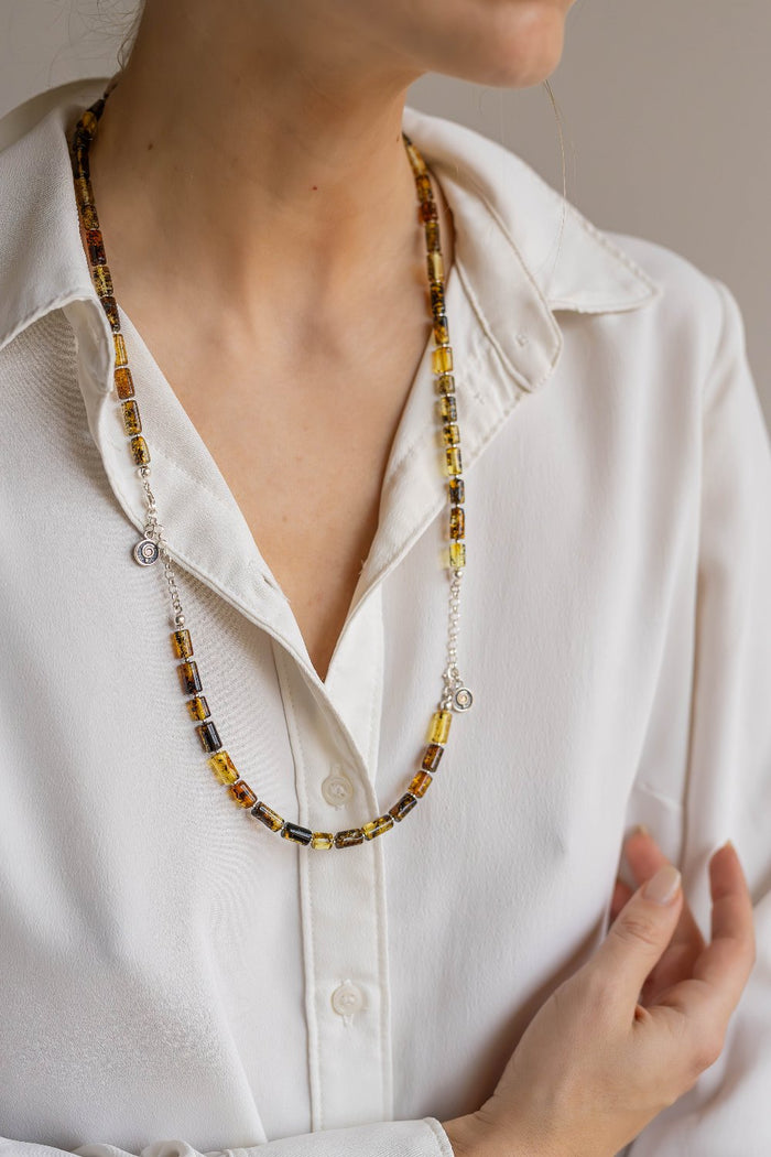 Set of Baltic Amber Silver 925 Necklace and Bracelet for Women Honey Colour "Sun Stories"