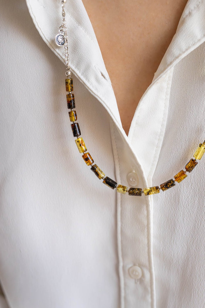 Set of Baltic Amber Silver 925 Necklace and Bracelet for Women Honey Colour "Sun Stories"