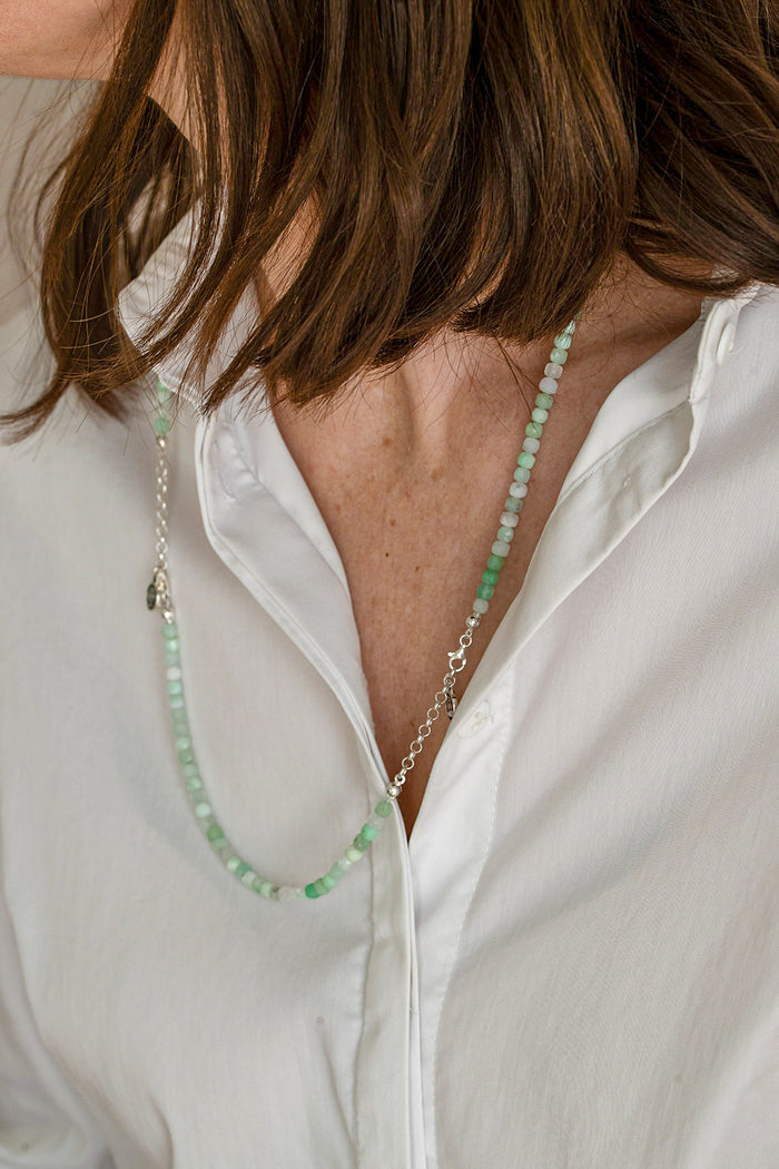 Set of Chrysoprase Bracelet and Necklace for Women with Silver 925 "Gentle Harmony" - Petit Secret