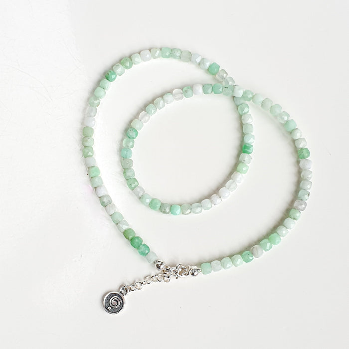 Set of Chrysoprase Bracelet and Necklace for Women with Silver 925 "Gentle Harmony" - Petit Secret