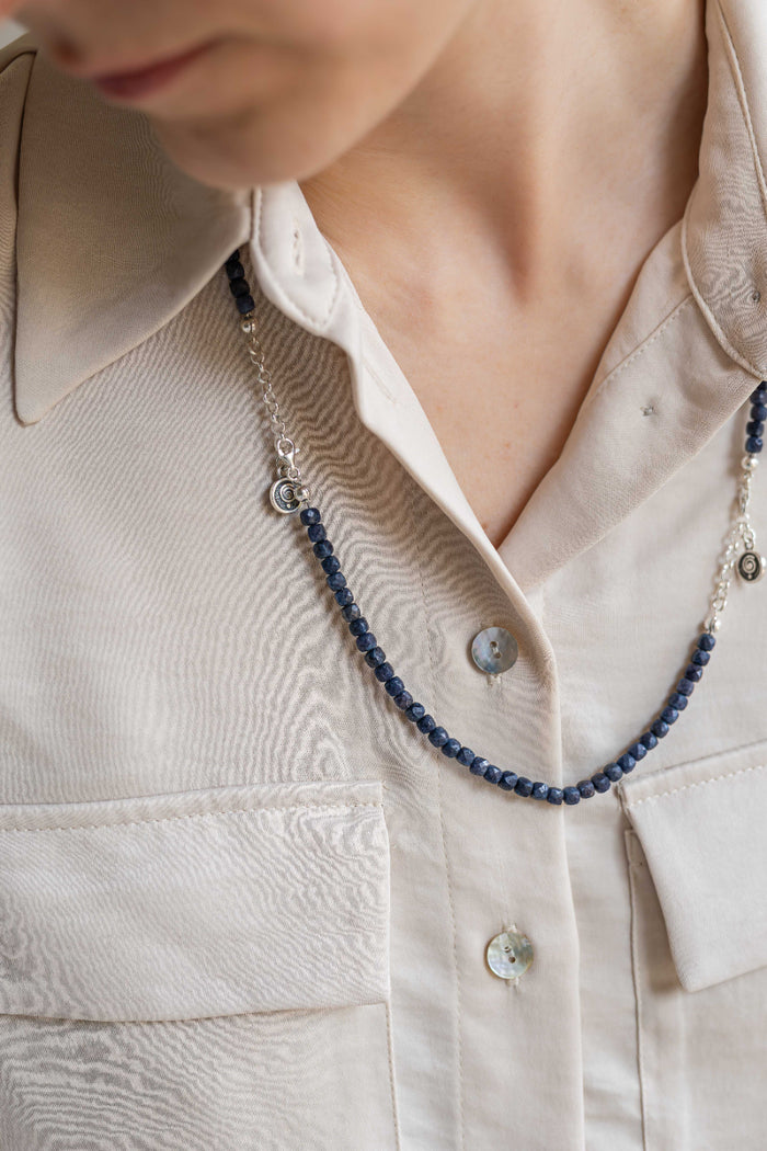 Set of Dark Blue Sapphire Necklace and Bracelet "The Guide", silver 925