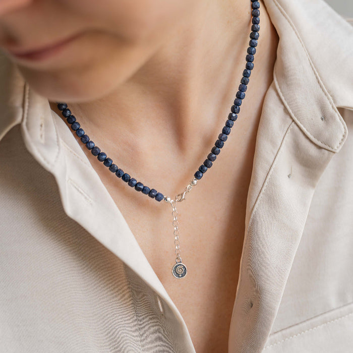 Set of Dark Blue Sapphire Necklace and Bracelet "The Guide", silver 925
