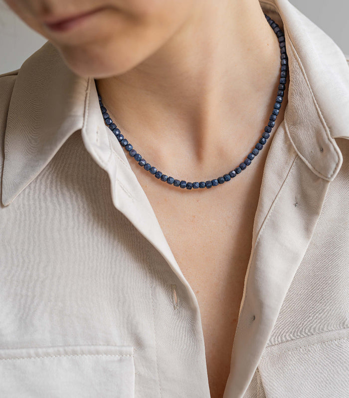 Set of Dark Blue Sapphire Necklace and Bracelet "The Guide", silver 925