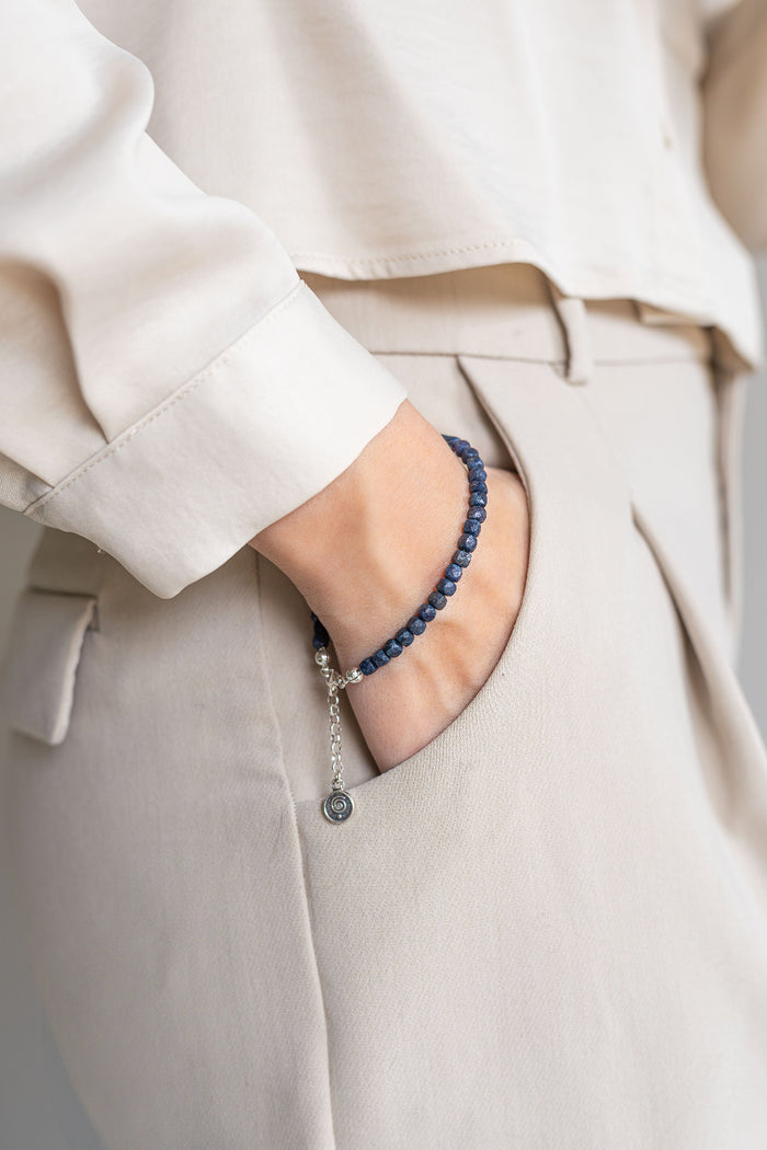 Set of Dark Blue Sapphire Necklace and Bracelet "The Guide", silver 925