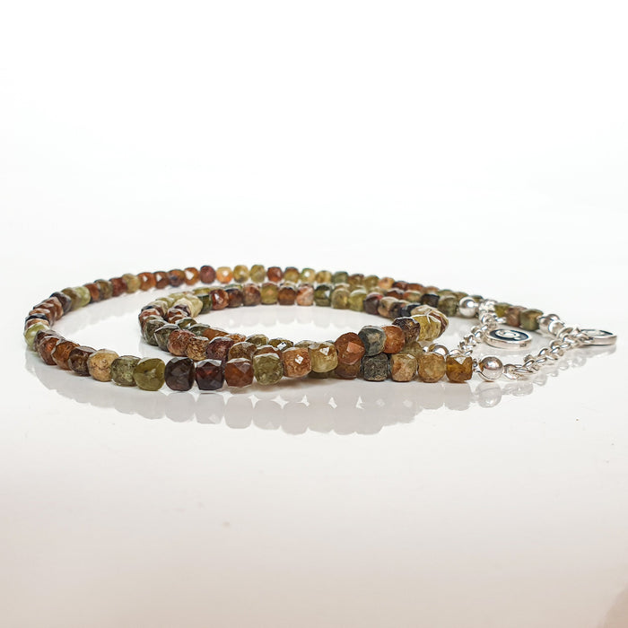 Set of Green Garnet Silver 925 Necklace and Bracelet "Vital Thouhgts" - Petit Secret