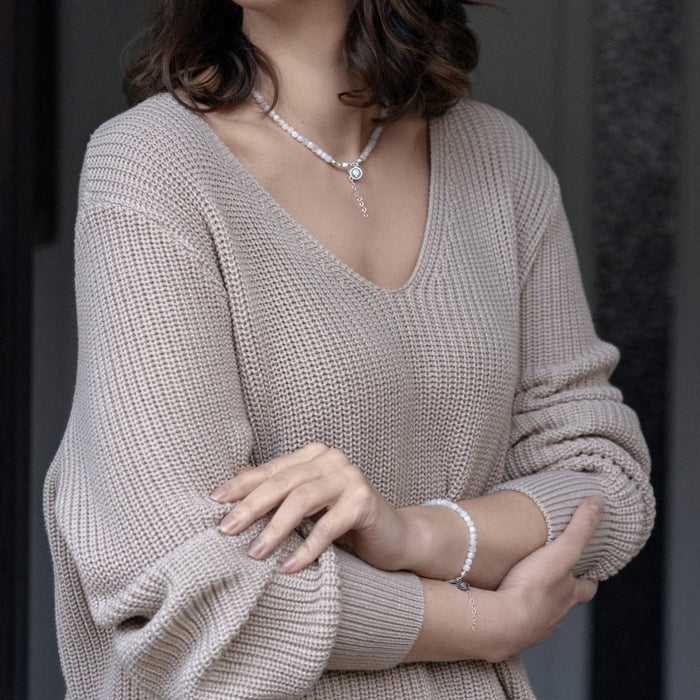 Set of Moonstone A+ Delicate Silver Bracelet and Necklace for Women "Intuition"
