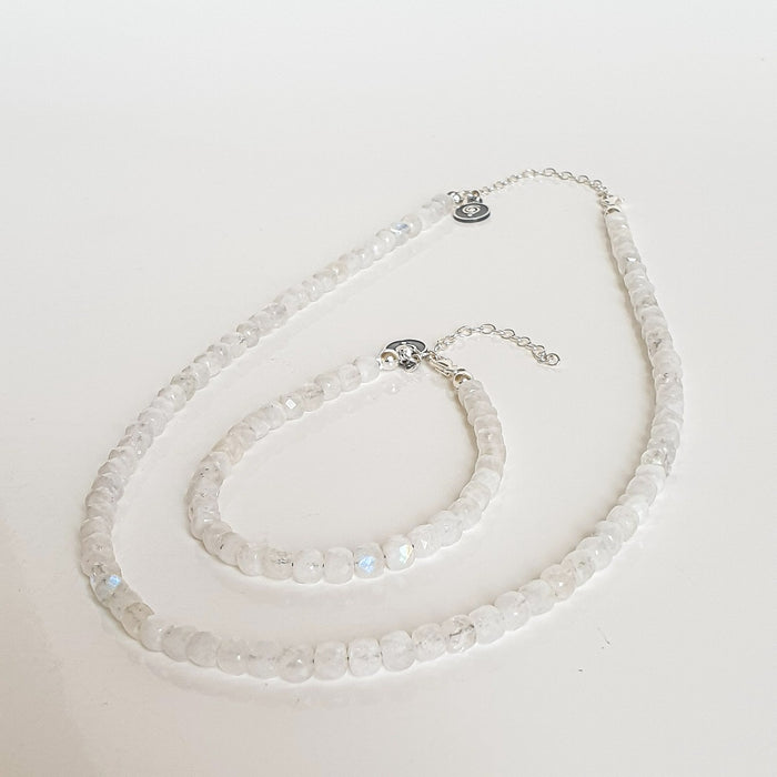 Set of Moonstone A+ Delicate Silver Bracelet and Necklace for Women "Intuition"