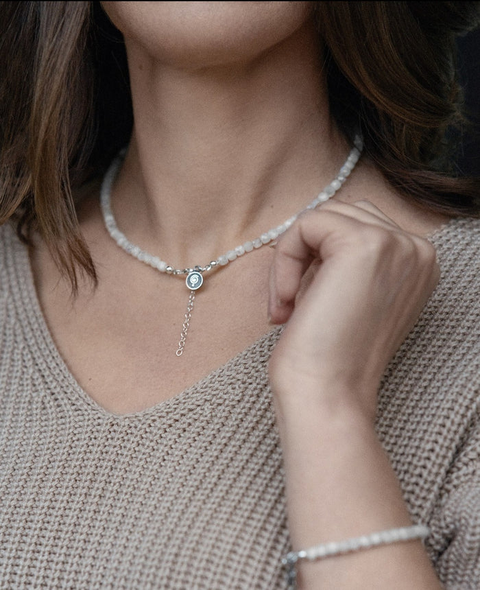 Set of Moonstone A+ Delicate Silver Bracelet and Necklace for Women "Intuition"