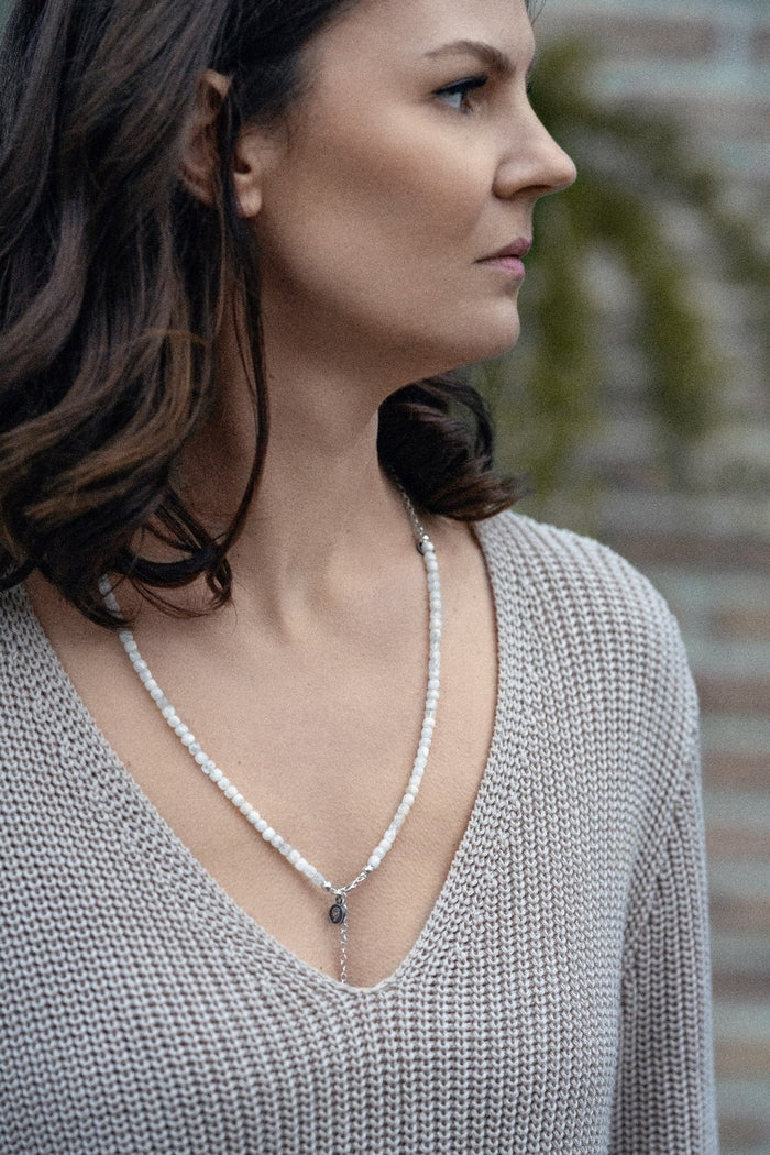 Set of Moonstone A+ Delicate Silver Bracelet and Necklace for Women "Intuition"