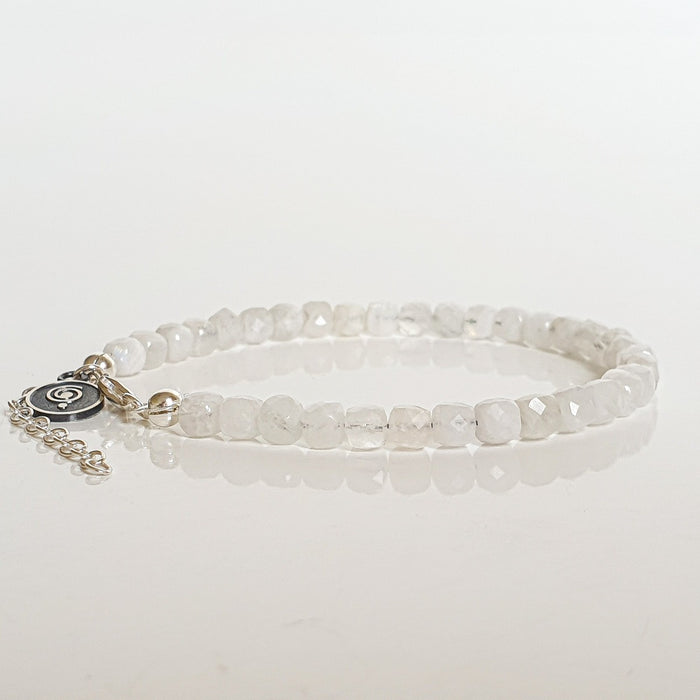 Set of Moonstone A+ Delicate Silver Bracelet and Necklace for Women "Intuition"