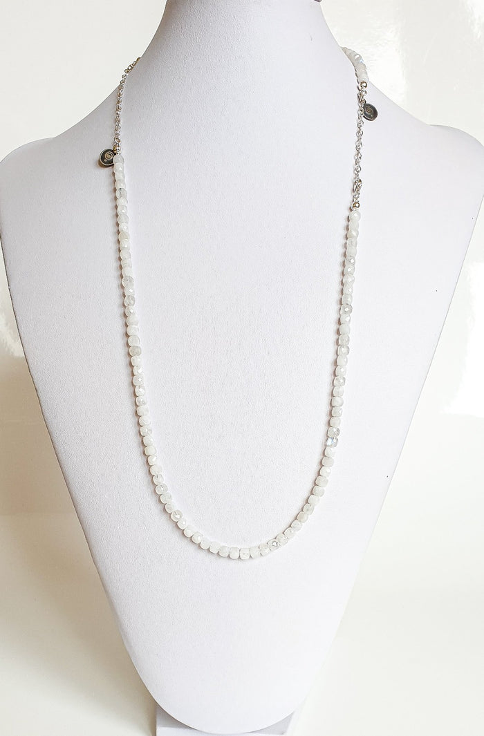 Set of Moonstone A+ Delicate Silver Bracelet and Necklace for Women "Intuition"
