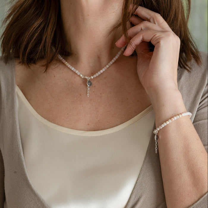 Set of Pink Opal Delicate Silver Necklace and Bracelet for Women "Self Love"