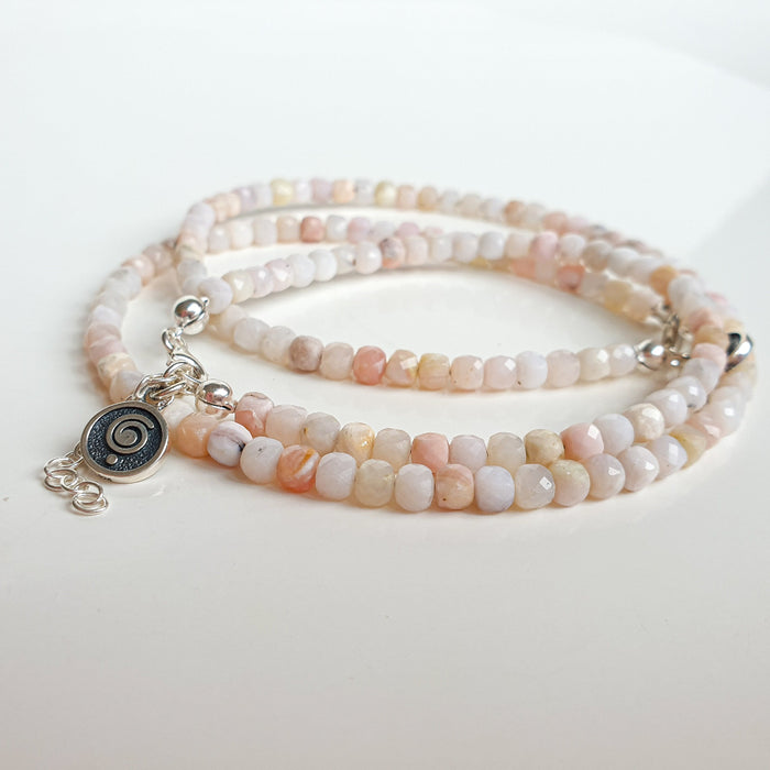 Set of Pink Opal Delicate Silver Necklace and Bracelet for Women "Self Love"