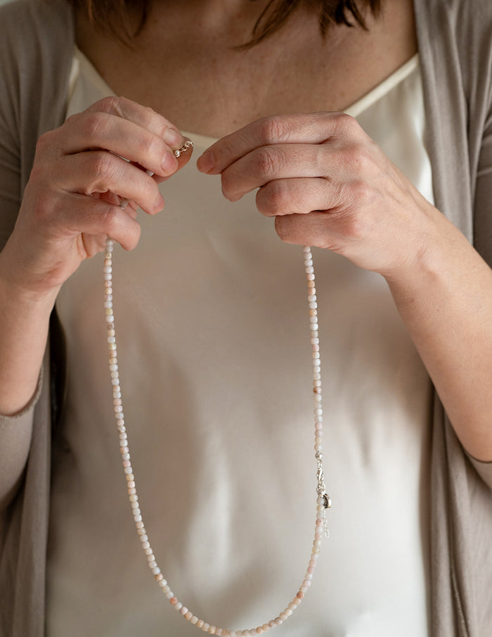 Set of Pink Opal Delicate Silver Necklace and Bracelet for Women "Self Love"