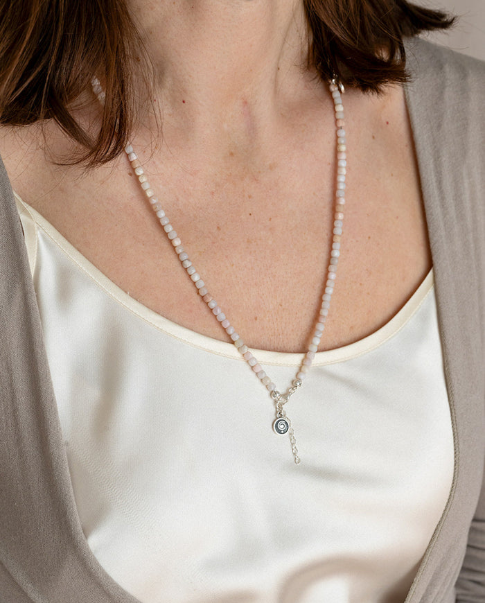 Set of Pink Opal Delicate Silver Necklace and Bracelet for Women "Self Love"
