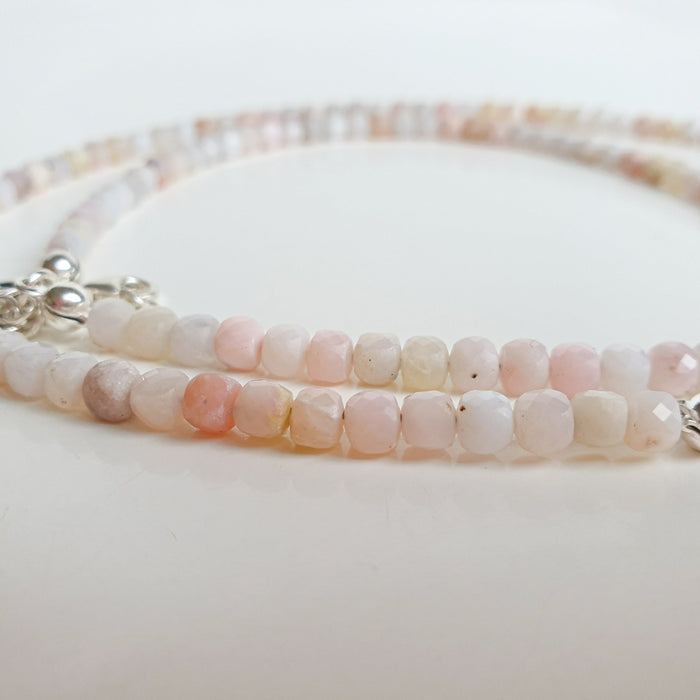 Set of Pink Opal Delicate Silver Necklace and Bracelet for Women "Self Love"