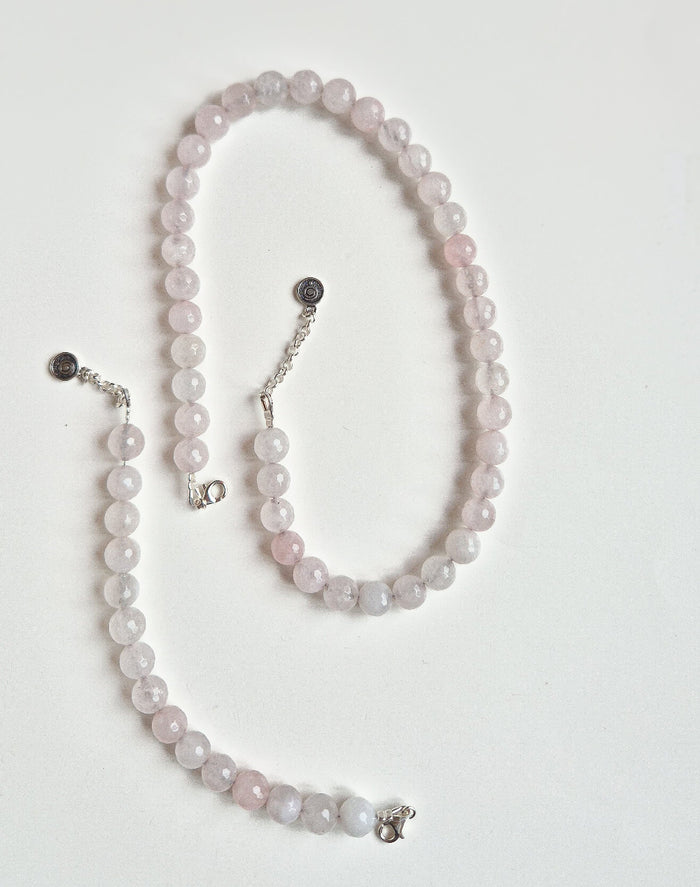 Set of Pink Quartz Silver 925 Necklace  and Bracelet "Tenderness"