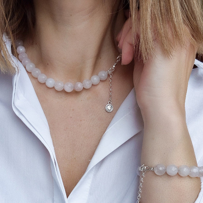 Set of Pink Quartz Silver 925 Necklace  and Bracelet "Tenderness"