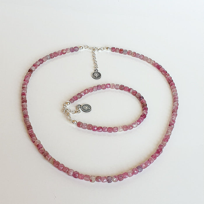 Set of Purple Tourmaline A+ Silver 925 Necklace and Bracelet "Harmony" - Petit Secret