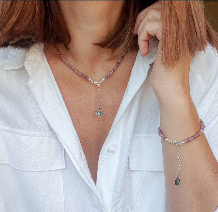 Set of Purple Tourmaline A+ Silver 925 Necklace and Bracelet "Harmony" - Petit Secret