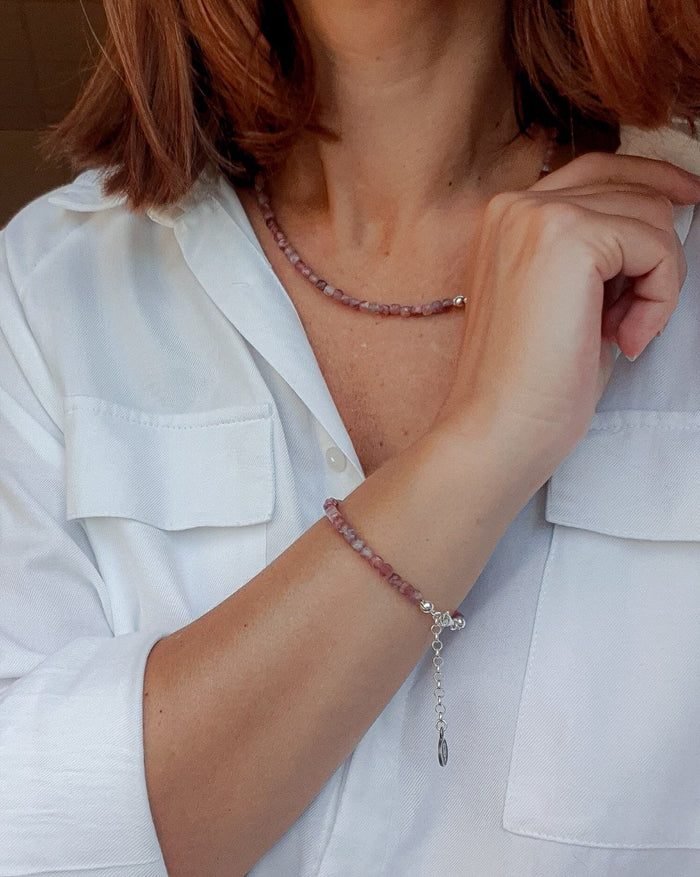 Set of Purple Tourmaline A+ Silver 925 Necklace and Bracelet "Harmony" - Petit Secret