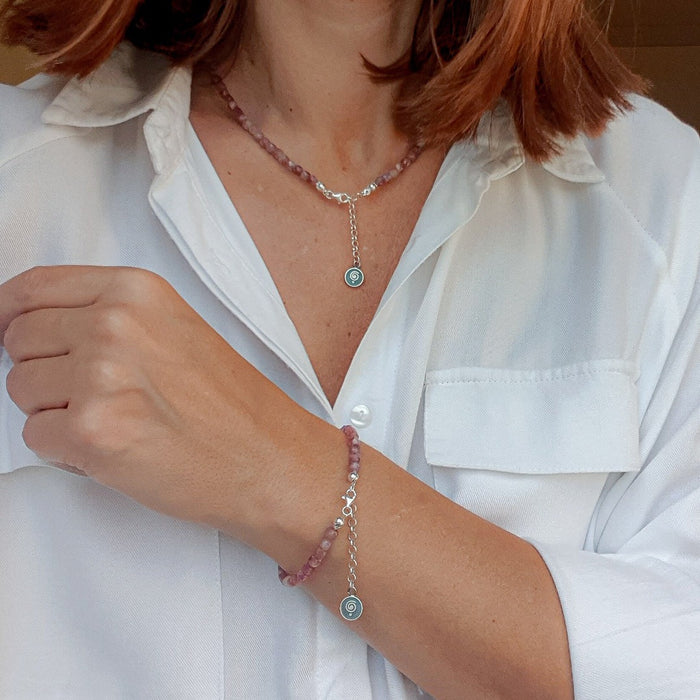 Set of Purple Tourmaline A+ Silver 925 Necklace and Bracelet "Harmony" - Petit Secret
