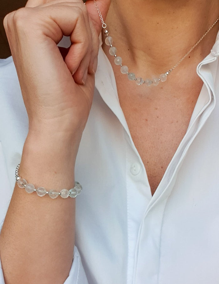 Set of Topaz Silver Necklace and Bracelet for Women "Wind of Change"