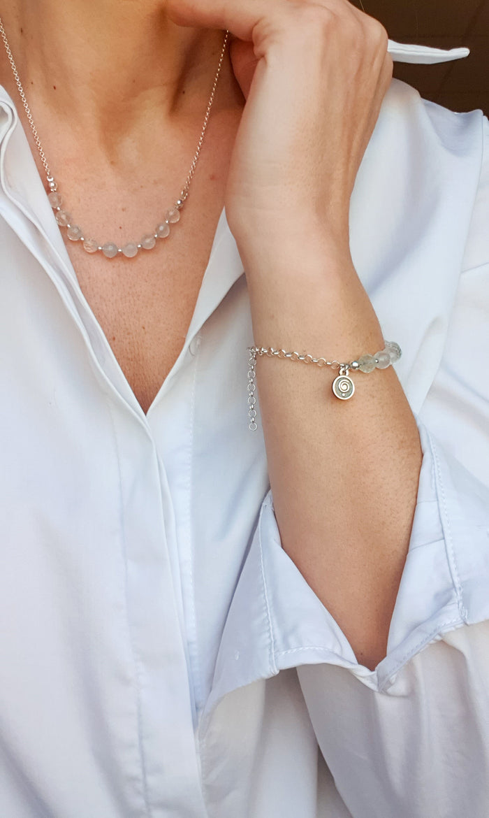 Set of Topaz Silver Necklace and Bracelet for Women "Wind of Change"