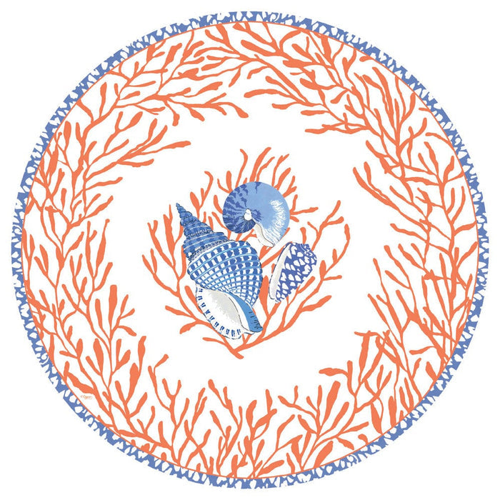 Shell Toile Paper Placemats in Coral & Blue - 12 Per Package, - touchGOODS