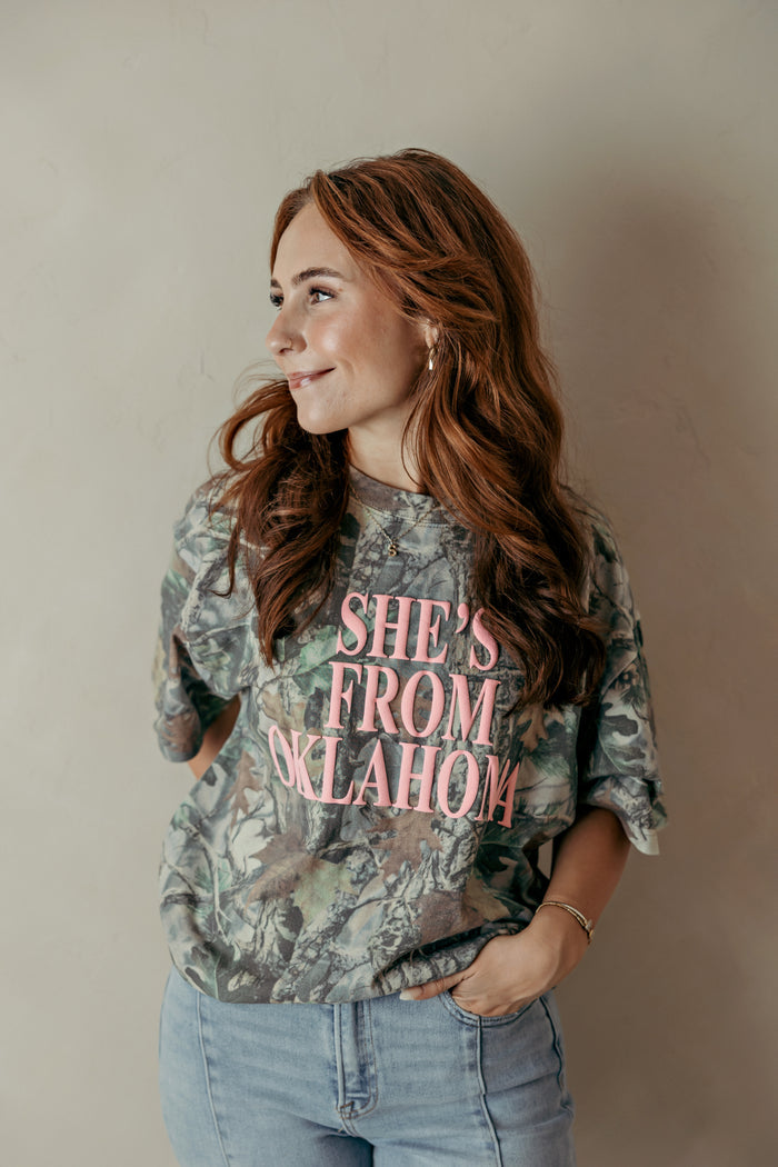 She's From Oklahoma Camo Graphic Tee