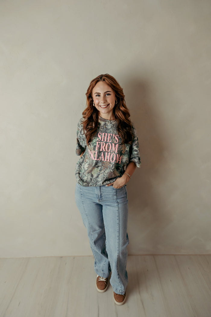 She's From Oklahoma Camo Graphic Tee